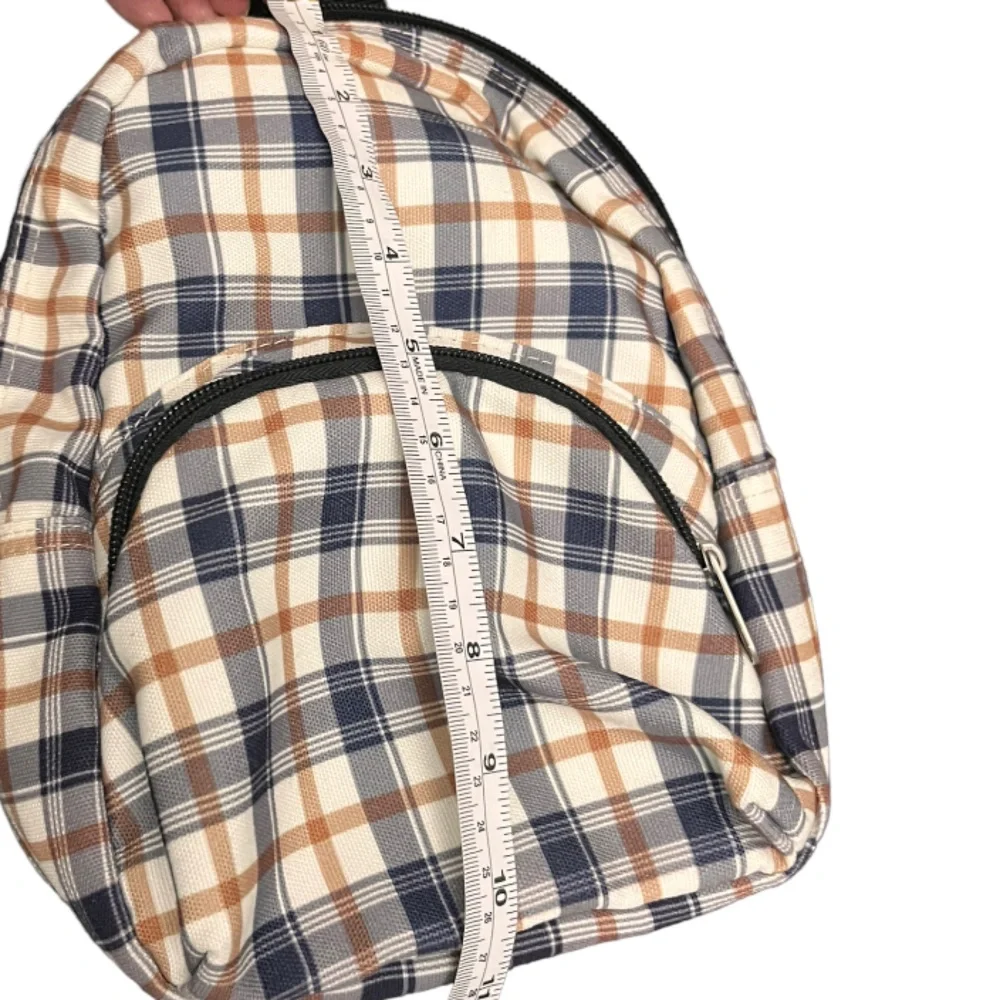 Kids Toddler Plaid Mini Backpack Tan Navy Cream Bookbag